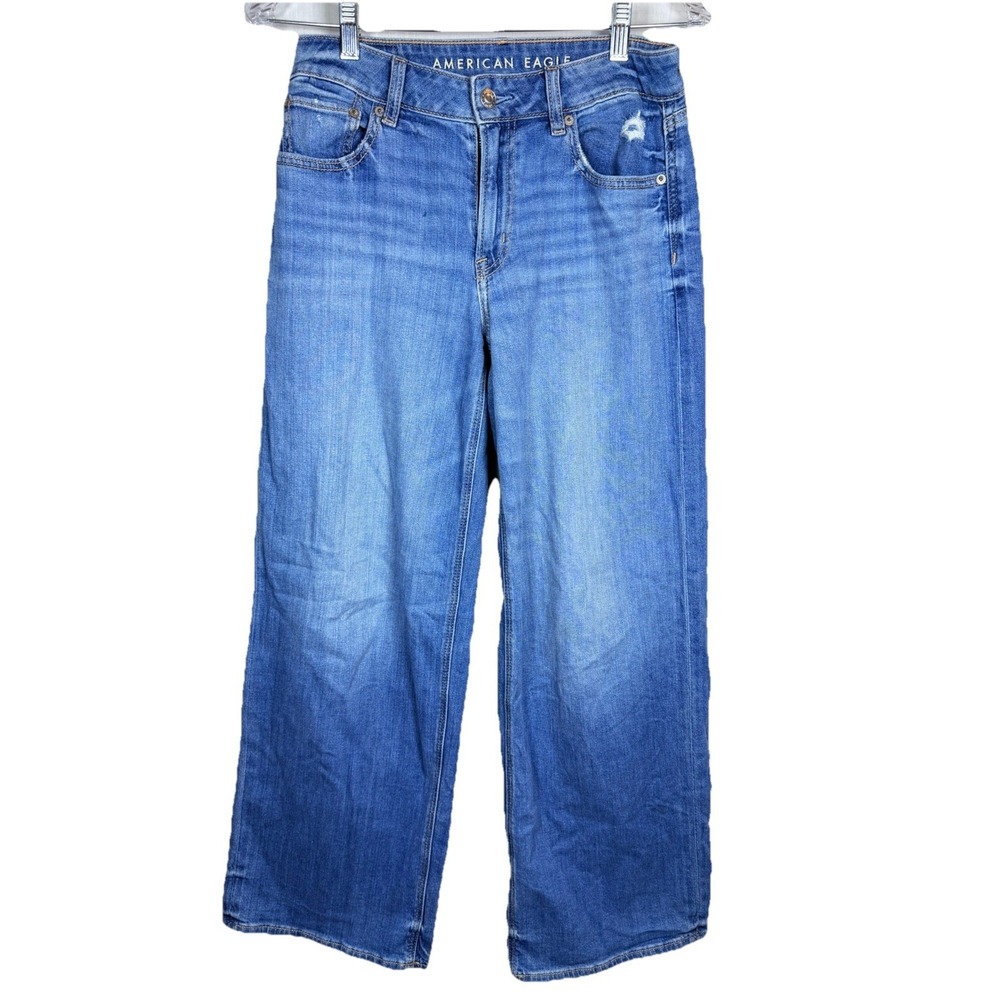 American Eagle Low Rise Baggy Wide Leg Jeans Womens Size‎ 2 Light Wash Stretch